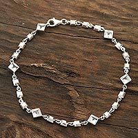 Topaz link anklet, 'Clear Glimmer' - White Topaz Link Anklet Crafted in India