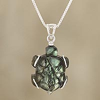 Labradorite pendant necklace, 'Aurora Turtle' - Turtle-Shaped Labradorite Pendant Necklace from India