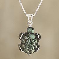 Labradorite pendant necklace, 'Aurora Turtle' - Turtle-Shaped Labradorite Pendant Necklace from India