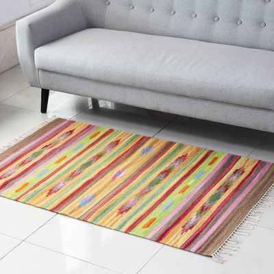 Wool area rug, 'Delhi Colors' (3x5) - Chevron Pattern Wool Area Rug from India (3x5)
