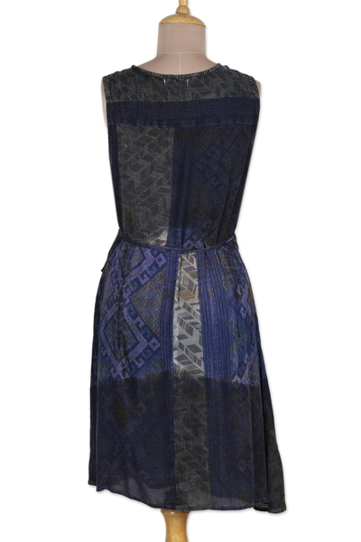 Rayon wrap dress, 'Blue Fusion' - Crinkle Rayon Blue and Taupe Wrap Dress