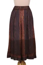 Ruffled rayon skirt, 'Russet Fusion' - Tied Dyed and Embroidered Rayon Skirt from India