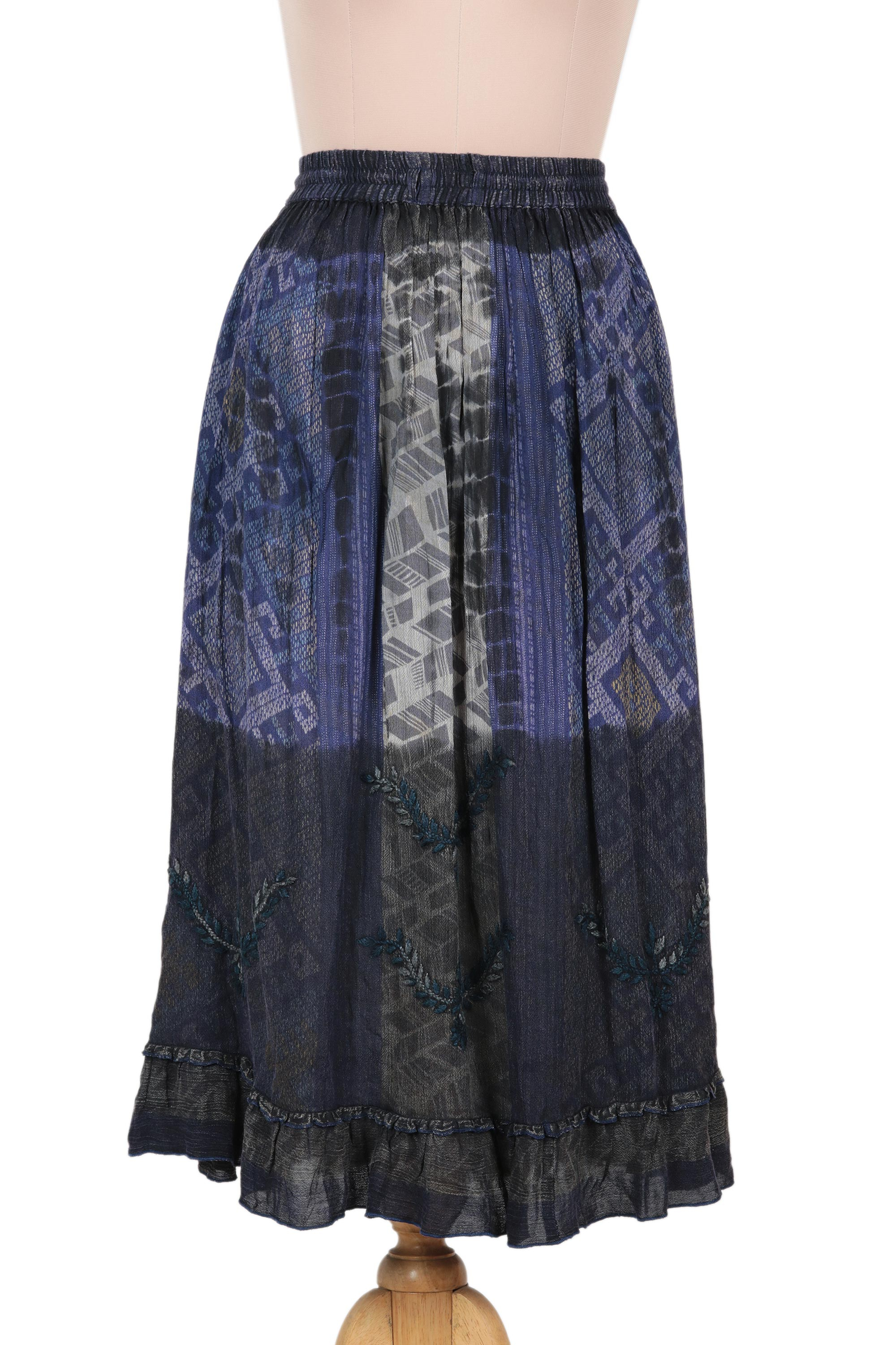 UNICEF Market | Embroidered Rayon Print Peasant Skirt in Blue and Grey ...