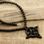 Ebony wood beaded pendant necklace, 'Fascinating Faith' - Celtic Cross Ebony Wood Beaded Pendant Necklace from India