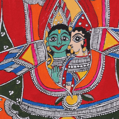 Madhubani-Gemälde, „Majestätischer Hanuman“. - Signiertes Madhubani-Gemälde von Hanuman aus Indien