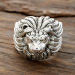Men's sterling silver ring, 'King's Roar' - Men's Sterling Silver Lion Ring from India