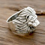 Men's sterling silver ring, 'King's Roar' - Men's Sterling Silver Lion Ring from India
