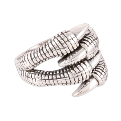 Sterling silver band ring, 'Dragon's Claws' - Sterling Silver Dragon Claw Band Ring from India