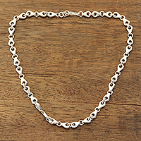 Sterling silver link necklace, 'Rings and Teardrops' - Unisex Sterling Silver Link Necklace Crafted in India