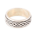 Sterling silver spinner ring, 'Celtic Illusion' - Celtic Pattern Sterling Silver Spinner Ring from India