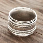 Sterling silver spinner ring, 'Rotating Style' - Patterned Sterling Silver Spinner Ring from India