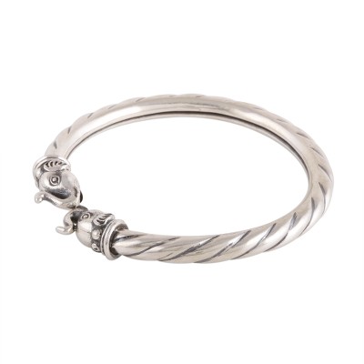 Twist Pattern Sterling Silver Elephant Cuff Bracelet