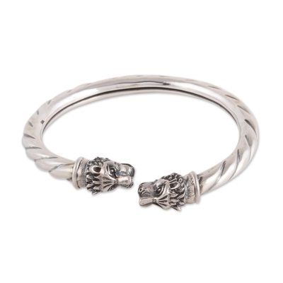 Rope Pattern Sterling Silver Tiger Cuff Bracelet from India