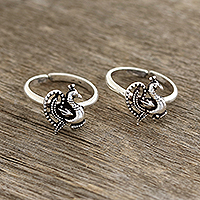 Sterling Silver Peacock Toe Rings from India,'Glorious Peacocks'