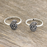 Sterling silver toe rings, 'Paisley Royalty'