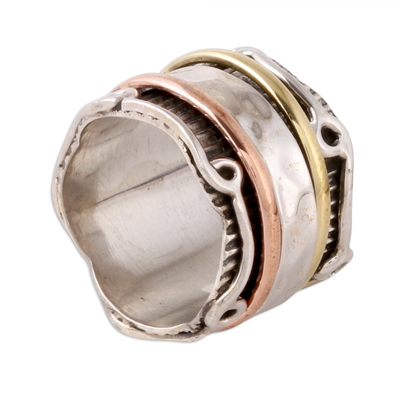 Sterling silver spinner ring, 'Creative Flair' - Sterling Silver Spinner Ring with Brass and Copper