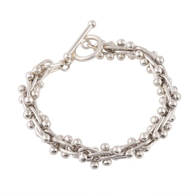 Sterling silver link bracelet, 'Shiny Berries' - Bauble Pattern Sterling Silver Link Bracelet from India