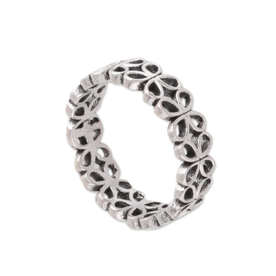 Sterling silver band ring, 'Happy Petals' - Petal Pattern Sterling Silver Band Ring from India
