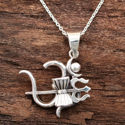 Sterling silver pendant necklace, 'Shiva's Grace' - Sterling Silver Shiva Trident Pendant Necklace from India