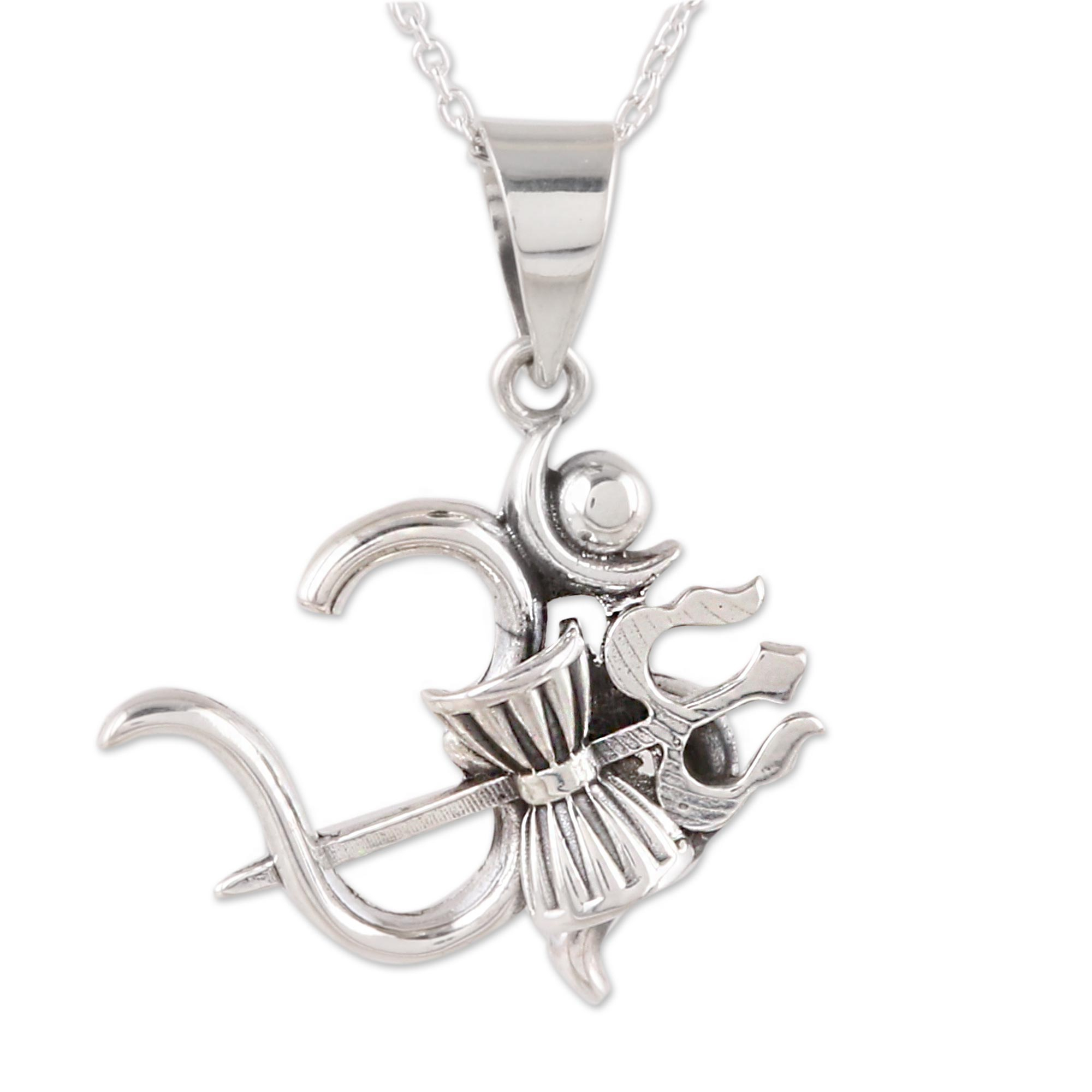 Sterling Silver Shiva Trident Pendant Necklace from India - Shiva's ...