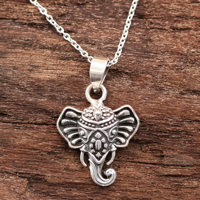 Sterling Silver Ganesha Pendant Necklace from India - Graceful 