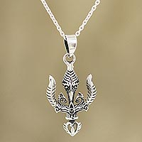Halskette mit Anhänger aus Sterlingsilber, „Mystischer Dreizack“ – Shiva-Dreizack-Halskette mit Anhänger aus Sterlingsilber aus Indien