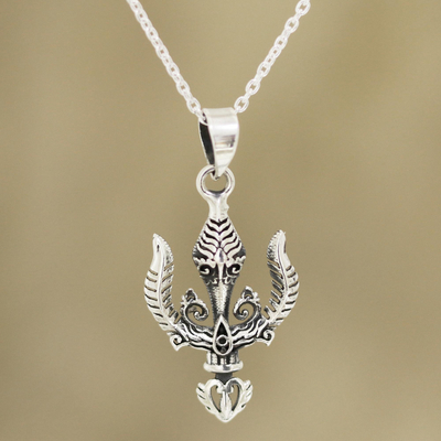 Sterling silver pendant necklace, 'Mystical Trident' - Shiva Trident Sterling Silver Pendant Necklace from India