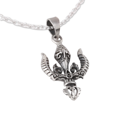 Sterling silver pendant necklace, 'Mystical Trident' - Shiva Trident Sterling Silver Pendant Necklace from India