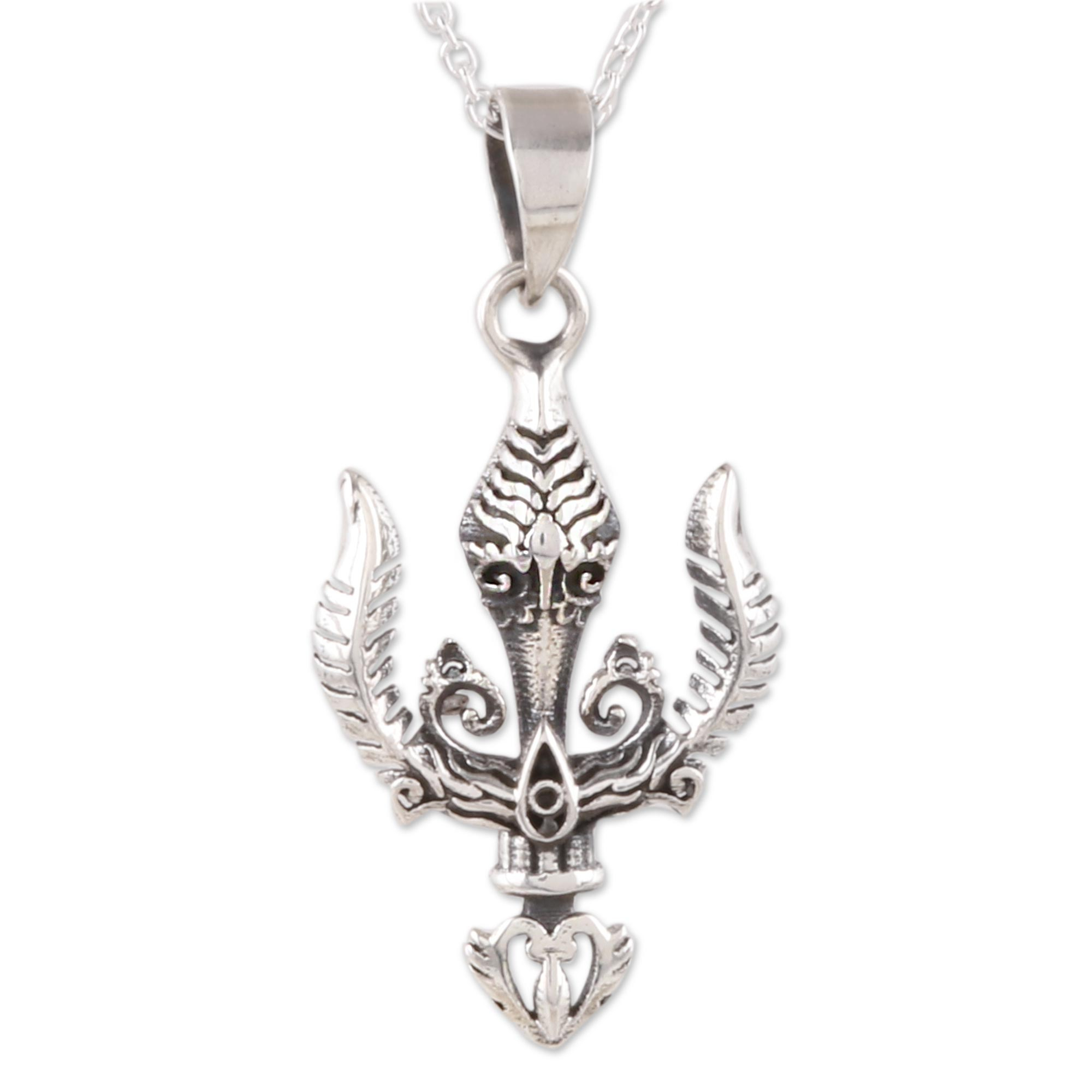 Shiva Trident Sterling Silver Pendant Necklace from India - Mystical ...