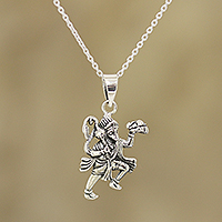 Sterling silver pendant necklace, 'Compassionate Hanuman'