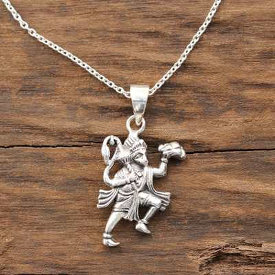 Collar colgante de plata esterlina - Collar con colgante Hanuman de plata esterlina de la India