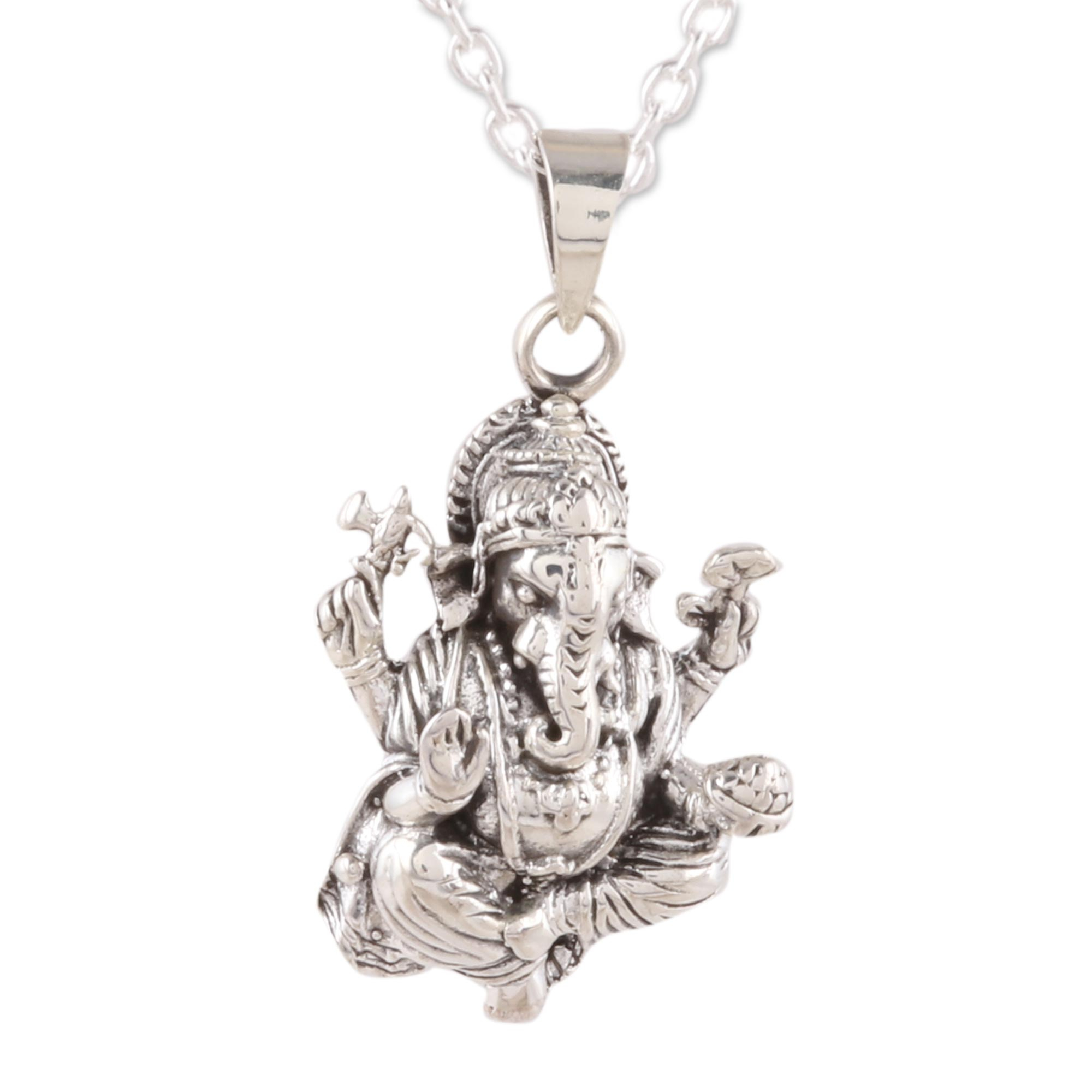 Sterling Silver Pendant Necklace Depicting Ganesha - Loving Ganesha ...