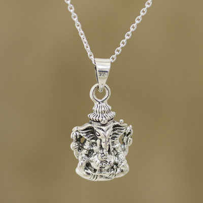 Sterling silver pendant necklace, 'Majestic Ganesha' - Ganesha Sterling Silver Pendant Necklace from India