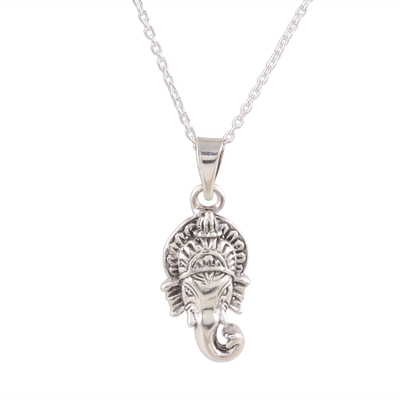 Sterling silver pendant necklace, 'Rejoicing Ganesha' - Sterling Silver Hindu God Ganesha Pendant Necklace