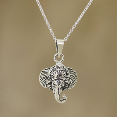 Sterling silver pendant necklace, 'Cheerful Ganesha' - Sterling Silver Ganesha Necklace Crafted in India