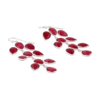 Ruby dangle earrings, 'Leaf Cascade' - 40-Carat Ruby Dangle Earrings from India