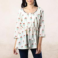 Floral Printed Cotton Blouse from India,'Lovely Florals'