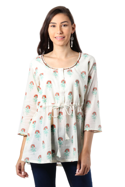 Blusa de algodón - Blusa de algodón con estampado floral de India