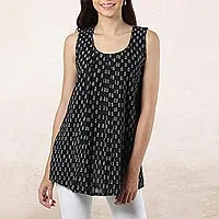 Blusa de algodón - Blusa de algodón con motivo de paisley negra y blanca de India