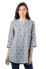 Cotton tunic, 'Royal Ash Grey' - Printed Cotton Tunic in Ash from India