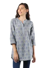 Cotton tunic, 'Royal Ash Grey' - Printed Cotton Tunic in Ash from India