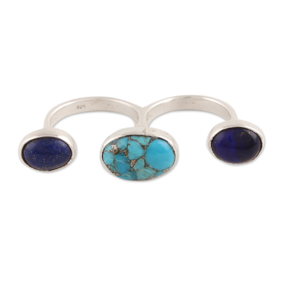Lapis lazuli double-finger ring, 'Dramatic Skies' - Lapis Lazuli and Sterling Silver Double Finger Ring