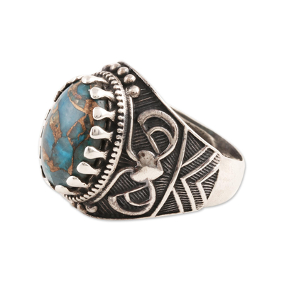 Men's sterling silver ring, 'Worldly' - Men's Sterling Silver and Composite Turquoise Ring