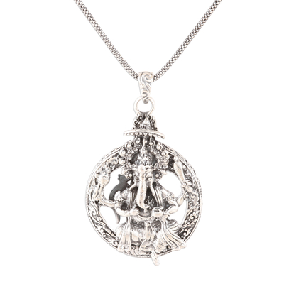 Sterling silver pendant necklace, 'Powerful Ganesha' - ARtisan Crafted Sterling Silver Ganesha Pendant Necklace