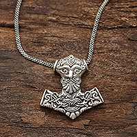 Men's sterling silver pendant necklace, 'Bold Thor' - Men's Sterling Silver Thor's Hammer Pendant Necklace