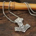 Men's sterling silver pendant necklace, 'Bold Thor' - Men's Sterling Silver Thor's Hammer Pendant Necklace