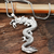 Men's sterling silver pendant necklace, 'Dragon Majesty' - Wavy Men's Sterling Silver Dragon Necklace from India (image 2c) thumbail