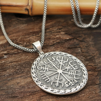 Men's sterling silver pendant necklace, 'Shiva's Helm of Awe' - Men's Sterling Silver Helm of Awe Necklace from India