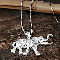 Sterling silver pendant necklace, 'Elephant Companion' - Sterling Silver Elephant Pendant Necklace