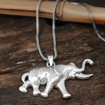 Sterling silver pendant necklace, 'Elephant Companion' - Sterling Silver Pendant Necklace Depicting an Elephant
